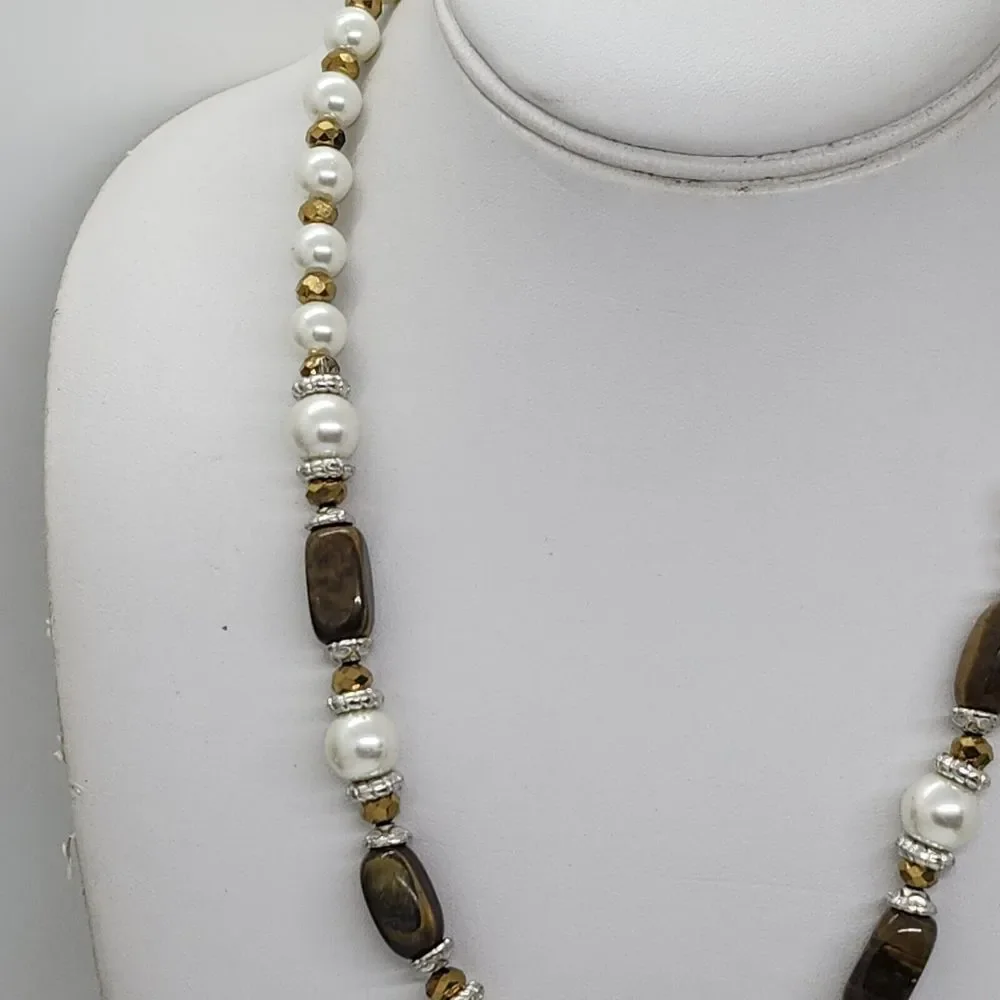 Vintage Tiger Eye Faux Pearl Necklace‎